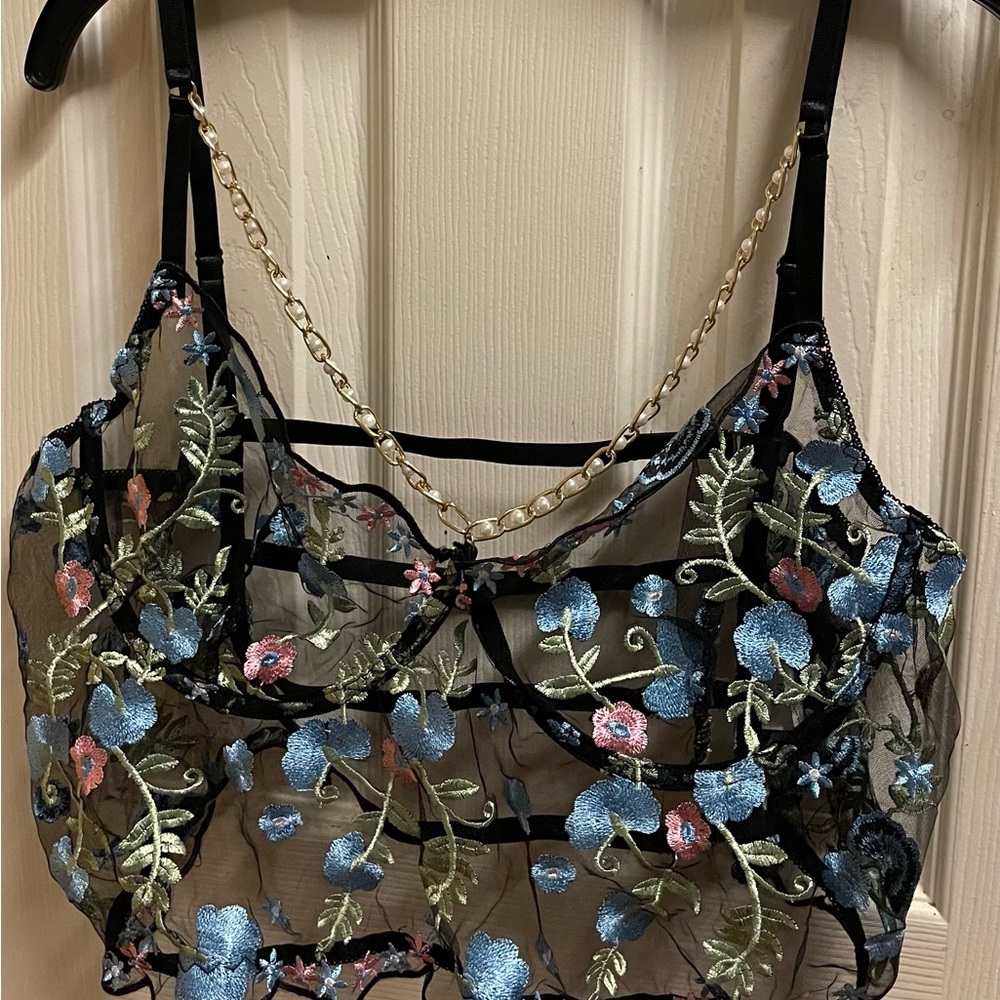 Floral‎ Embroidered Sheer 2pc. Lingerie set